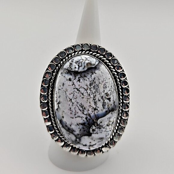 Dendrite Opal Ring Size 8 - Oversized Ring - Dendrite Opal Statement Ring - Picture 2 of 5